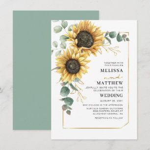 Convite de Casamento de Girassol Eucalipto Aquarel