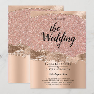 Convite de casamento de Glamor Moderno rosa Dourad