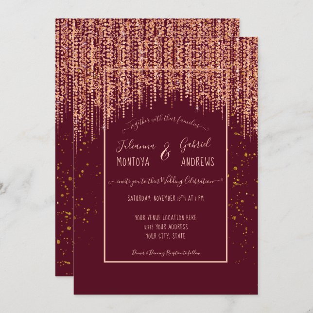 Convite de casamento de Glitter Confetti Dourado R (Frente/Verso)