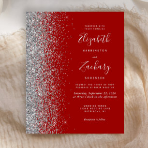 Convite De Casamento De Glitter De Prata Da Crimso