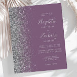Convite de casamento de Glitter Silver Mauve do Or<br><div class="desc">A borda esquerda deste elegante convite de casamento moderno apresenta uma borda falsa de prata. O texto personalizável combina a escrita manual de cinzas prateadas pálidas,  fontes copperplate e itálico em um fundo de mola. O verso apresenta uma mauve correspondente e uma design prateada.</div>