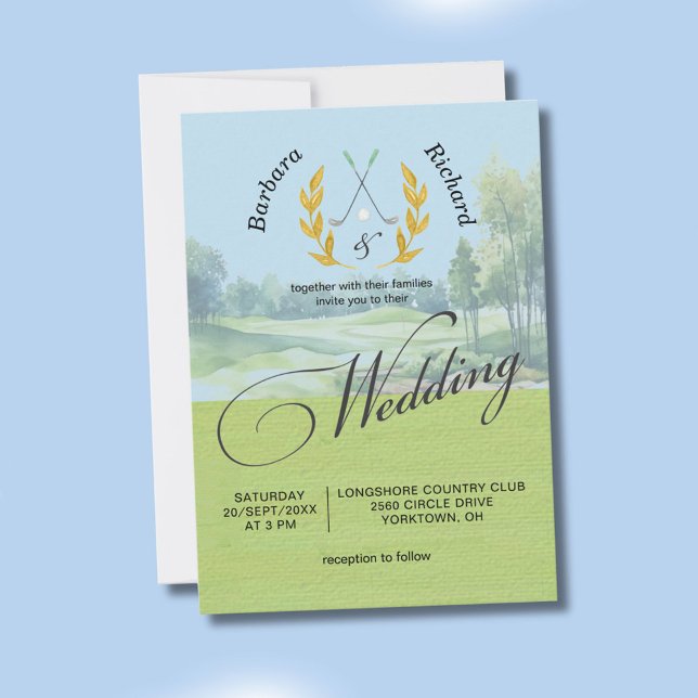 Convite de Casamento de Golfe Elegante com Aquarel (Criador carregado)