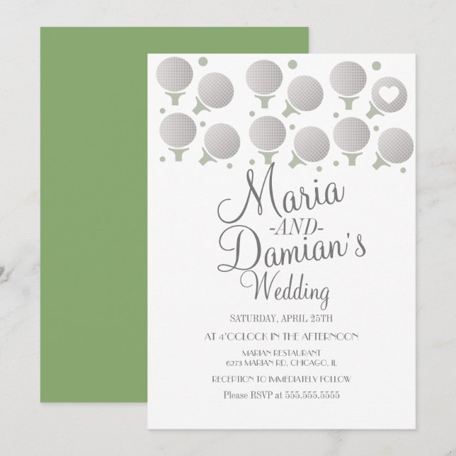 Convite de Casamento de Golfe Pontos e Tees (Frente/Verso)