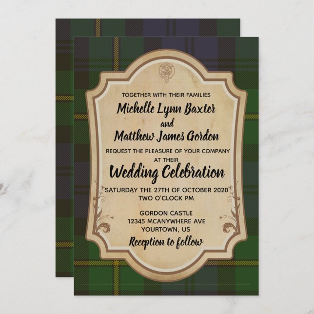 Convite De Casamento De Gordon Tartan (Frente/Verso)