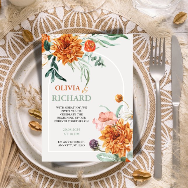 Convite de Casamento de Grama de Pampas Boho Textu (Criador carregado)