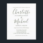 Convite De Casamento De Guias Oleícola Simples De<br><div class="desc">Apresentando nomes de estilo de assinatura,  este elegante convite de casamento verde-oliva pode ser personalizado com suas informações em letra chic. Projetado por Thisnotme©</div>