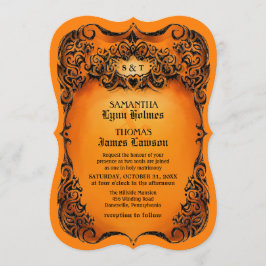 Convite de casamento de Halloween - Borda Laranja