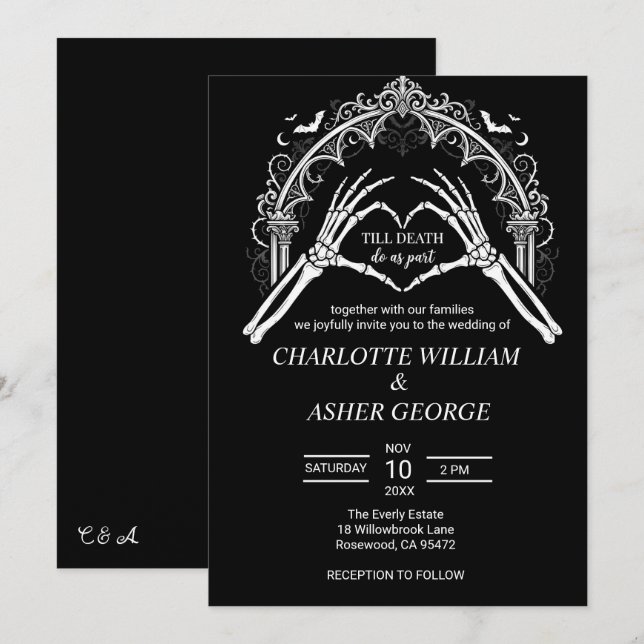 Convite de Casamento de Halloween com Arco de Esqu (Frente/Verso)