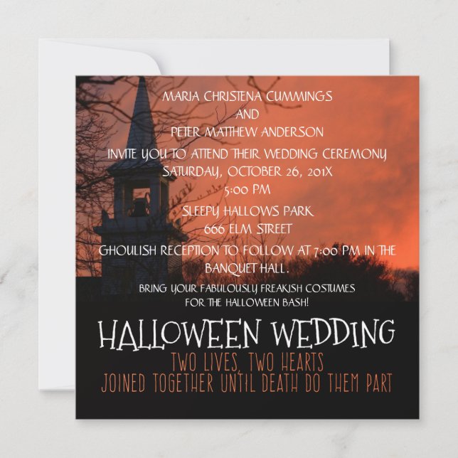 Convite de Casamento de Halloween da Igreja Assust (Frente)