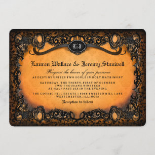 Convite de Casamento de Halloween Elegante Preto L
