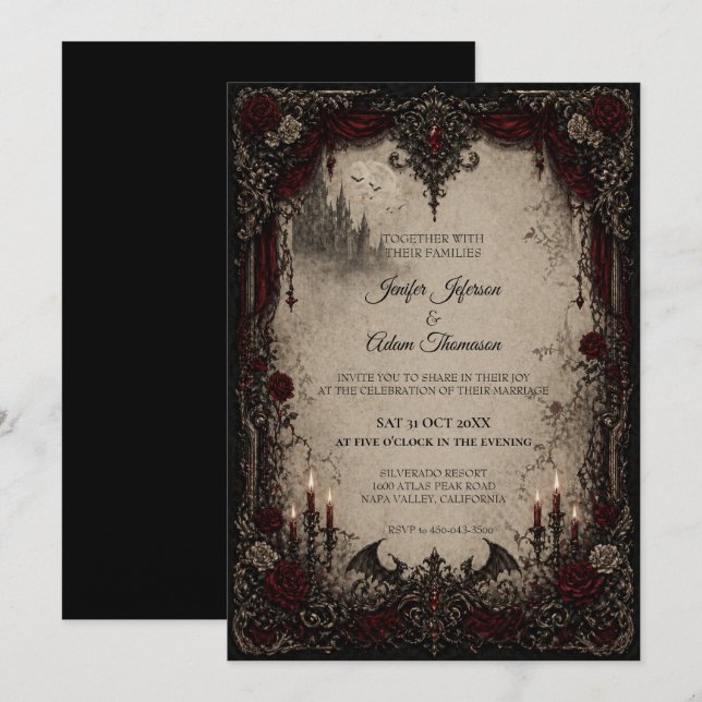 Convite de casamento de Halloween em estilo gótico (Frente/Verso)