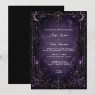 Convite de Casamento de Halloween em Roxo Gótico