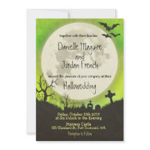 Convite de casamento de Halloween em verde com lua