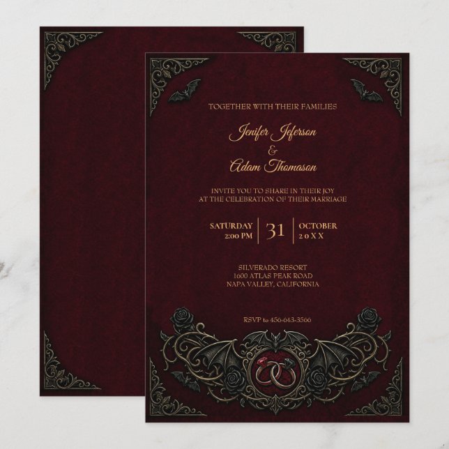 Convite de Casamento de Halloween Gótico de Vampir (Frente/Verso)
