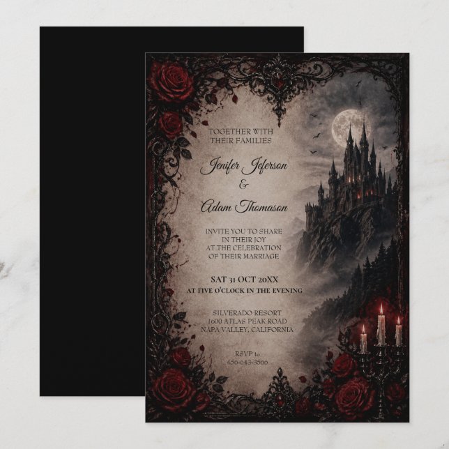 Convite de Casamento de Halloween Gótico de Vampir (Frente/Verso)