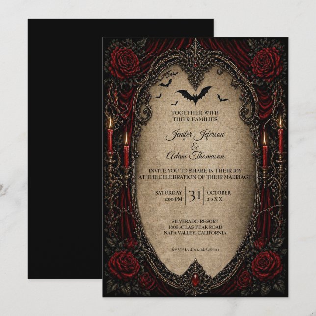 Convite de Casamento de Halloween Vampire Gothic (Frente/Verso)