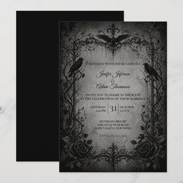 Convite de casamento de Halloween Vampire Gothic (Frente/Verso)