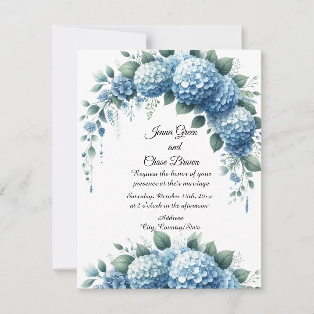 Convite de Casamento de Hortênsia Azul e Verde emp (Frente)