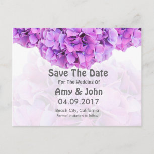 Convite de casamento de hortênsias roxas save the