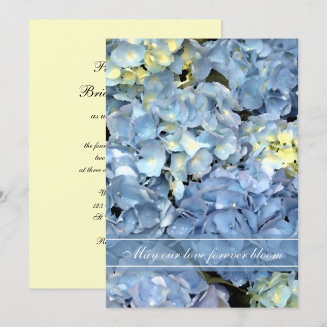 Convite de Casamento de Hydrangea Azul (Frente/Verso)