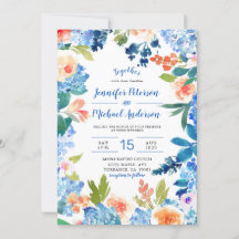 Convite De Casamento De Hydrangea Blue Watercolor