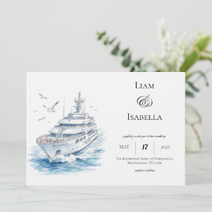 Convite de Casamento de Iate Náutico e Elegante à 