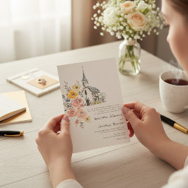Convite de Casamento de Igreja Floral Aquarela