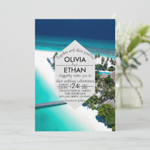 Convite de casamento de ilha à beira-mar Marinha