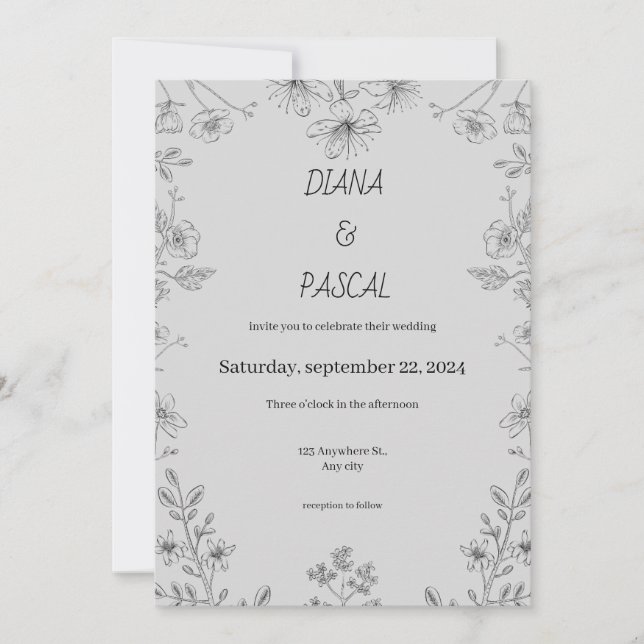 Convite De Casamento De Ilustração Floral Simples (Frente)