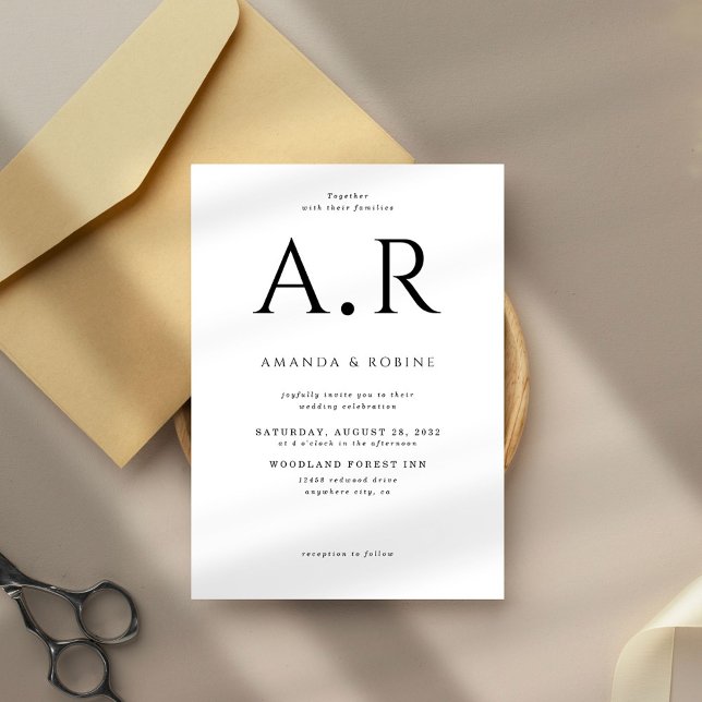 Convite De Casamento De Iniciais Elegantes Minimal (Criador carregado)
