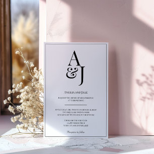 Convite de casamento de Iniciais Preto e Branco Mo