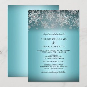 Convite de Casamento de Inverno Azul Floco de Neve