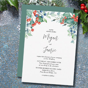 Convite de Casamento de Inverno com Aquarela Holly