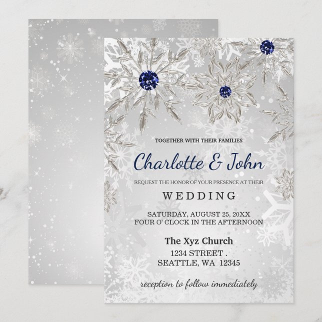 convite de casamento de inverno com flocos de neve (Frente/Verso)