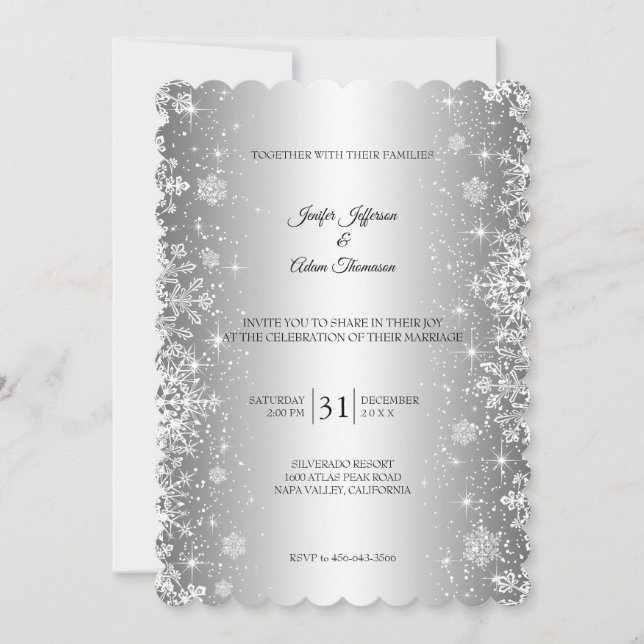 Convite de casamento de inverno com flocos de neve (Frente)