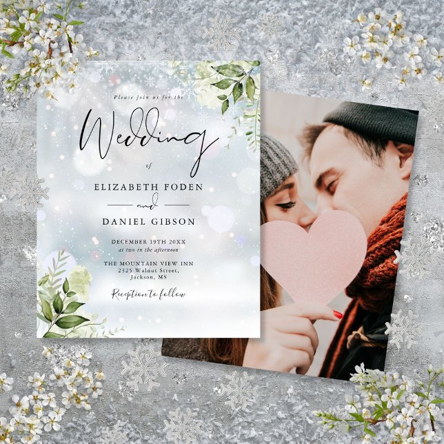 Convite de Casamento de Inverno com Foto de Verdej (Budget Greenery Photo Winter Wedding Invitation)