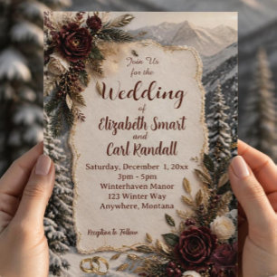 Convite de Casamento de Inverno de Luxo na Montanh