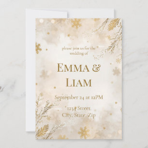 Convite de Casamento de Inverno Elegante Marfim