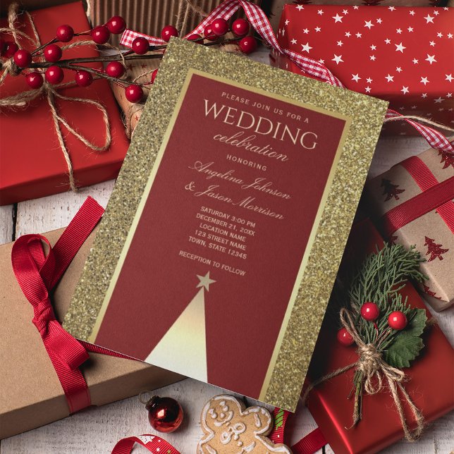 Convite de Casamento de Inverno em Dourado e Borgo (Criador carregado)