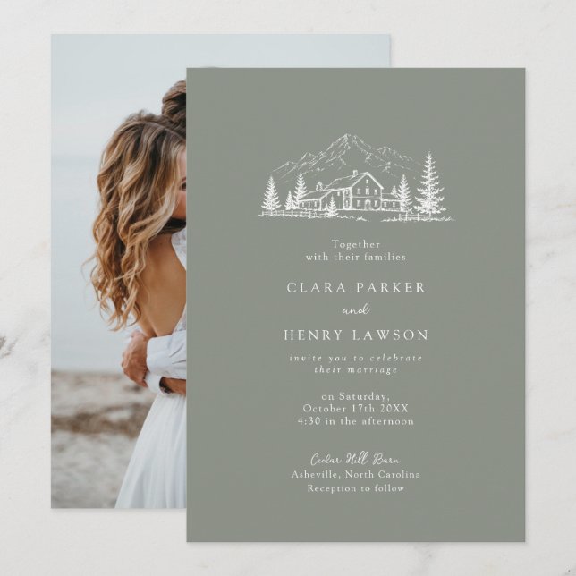 Convite de Casamento de Inverno Floresta Verde Pin (Frente/Verso)