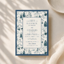 Convite de Casamento de Inverno Navy Toile Montanh