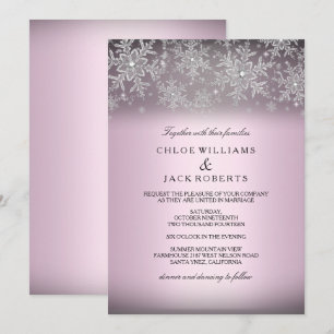 Convite de Casamento de Inverno Rosa Floco de Neve