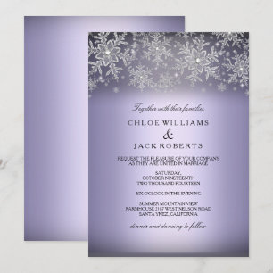 Convite de Casamento de Inverno Roxo Floco de Neve