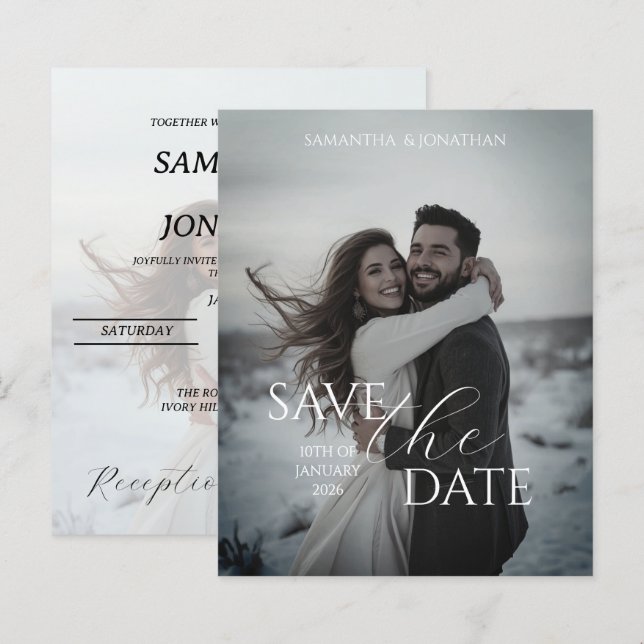 Convite de Casamento de Inverno Simples e Moderno  (Frente/Verso)