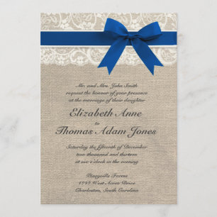 Convite De Casamento De Ivory Lace Royal Blue Burl