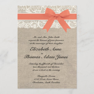 Convite De Casamento De Ivory Lace Rustic Burlap -