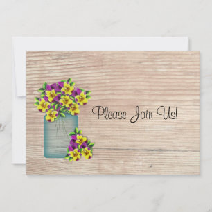 Convite De Casamento De Jar Pansies Blue Mason