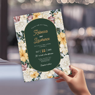 Convite de casamento de jardim floral amarelo chiq