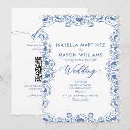 convite de casamento de jardim floral azul empoeir
