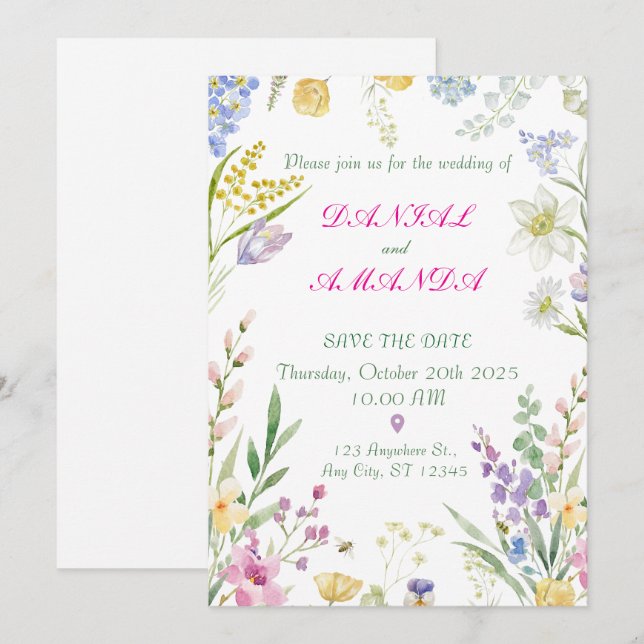 Convite de Casamento de Jardim Romântico | Flor Pa (Frente/Verso)